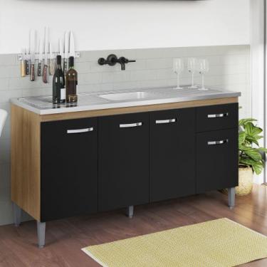 Imagem de Balcão Gabinete p/ Pia Gabriela sem tampo 150 cm AJL Móveis - Amêndoa/