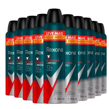 Imagem de Kit Desodorante Rexona Aerosol Antibacterial Invisible 250ml - 10 Unidades