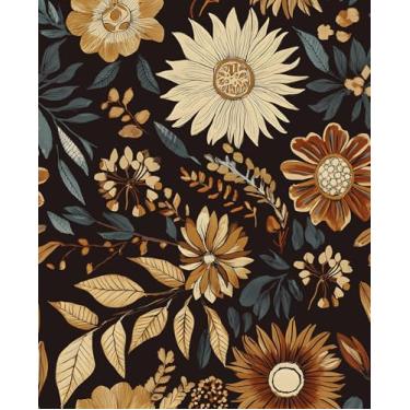 Imagem de VOLEAAR Papel de parede preto verde laranja descascar e colar girassol papel de parede boho para gaveta de banheiro decoração de casa PVC DIY removível 44.5 cm x 998.2 cm