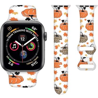 Imagem de Pulseira Hello Fall Autumn Pumpkin Harvest Halloween compatível com Apple Watch de 42 mm, 44 mm, 45 mm e 49 mm, pulseira de silicone compatível com Apple Watch Ultra Series SE 9, 8, 7, 6, 5, 4, 3, 2 e