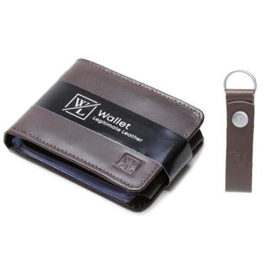 Imagem de Carteira Masculina Couro Legítimo Porta Cartão + Chaveiro - Iza Tonell