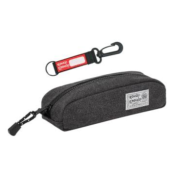 Imagem de Estojo de lápis de lona pequeno resistente para caneta de volta às aulas para estudantes, meninas, meninos, adultos, escritório, sala de aula, com chaveiro destacável preto