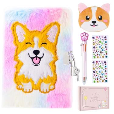 Imagem de PJDRLLC Diário infantil com cadeado, presente para meninas de 8, 9 e 10 anos, caderno de diário secreto com porta-moedas, caneta multicolorida, adesivos, presente prático para aniversário, Natal