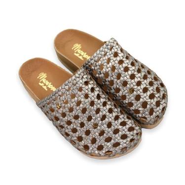 Imagem de Macarena Collection Sandália feminina Huarache de couro colorido mexicano feito à mão em couro - estilo 004, Prata, 40