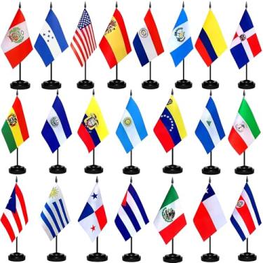 Imagem de CUUSNNY Conjunto de 22 mini bandeiras de mesa de países de língua espanhola, 12 x 20 cm para decoração do mês da herança hispânica de escritório, sala de aula, (20 x 14 cm)