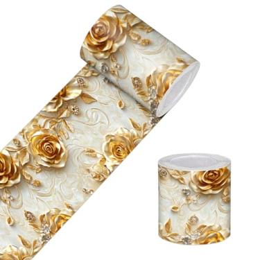 Imagem de HOMETITUTE Borda de papel de parede descasque e cole com textura dourada barroca decorativa borda autoadesiva para paredes com moldura espelhada para quarto, banheiro, cozinha, sala de estar, 10 x 496