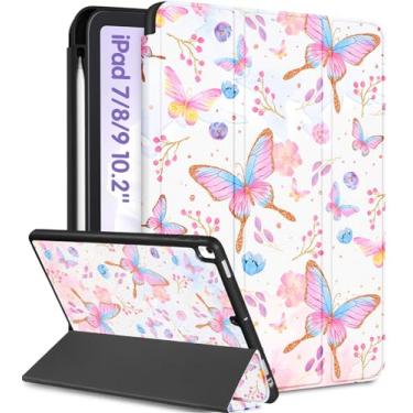 Imagem de Uppuppy Capa para iPad 9ª/8ª/7ª Geração 10,2 polegadas Meninas Fofo Feminino Fólio Capa Inteligente Porta-Lápis Borboleta Floral Design Estético Feminino Kawaii Adolescentes Capas para iPad 7/8/9 Gen A2602 A2270 A2197