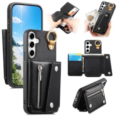 Imagem de Asuwish Capa de celular para Samsung Galaxy S24 Plus carteira com suporte com zíper e compartimento para cartão de crédito S24Plus 24S + S 24 24+ mulheres homens meninas preta