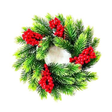 Imagem de Guirlanda Galhos Pinheiro Verde Luxo e Berries Vermelho 28cm - Magizi