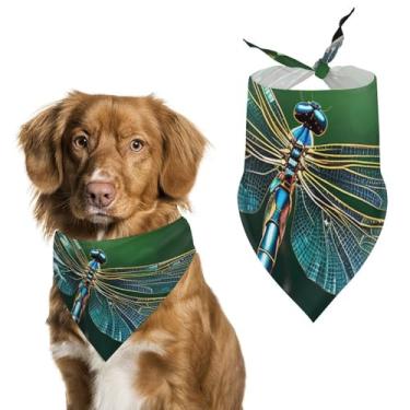 Imagem de Cachecol de poliéster triangular estampado verde libélula - Tamanho único (70 x 30 cm)