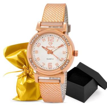 Imagem de Relógio de Pulso Eura Silicone Banhado a Ouro Rose Feminino Embalagem 