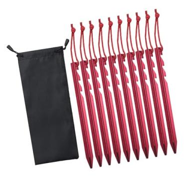 Imagem de Dynwave 10x tendas estacas de acampamento unhas pregos pesados ​​inquebrable tenda pina de solo de terra para externo, caminhada toldo dossel, Vermelho