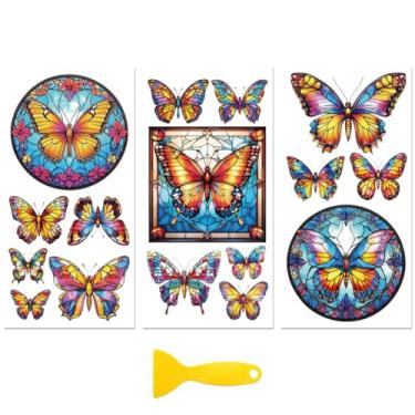Imagem de Peacoblue Adesivo decalque de transferência para decoração de móveis artesanato 15 x 30 cm borboleta de vitral, 3 peças à prova d'água UV DTF transferência para gaveta cômoda vidro porcelana madeira