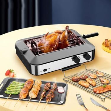 Imagem de Churrasqueira interna tripla em um: grelha giratória, fritadeira a ar e espeto giratório - rotação automática de 360° e controle preciso de temperatura