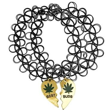 Imagem de LUX ACCESSORIES Best Buds Colar com pingente de maconha e folha de maconha 420 combinando (2 peças)