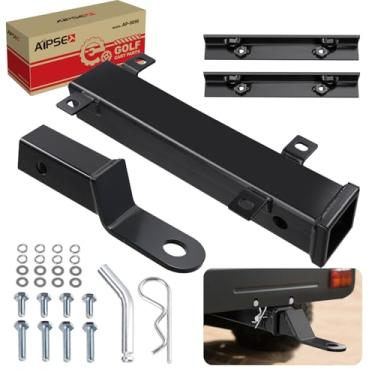 Imagem de AIPSET Engate de reboque traseiro de carrinho de golfe com receptor, universal compatível com EZGO, Club Car, Yamaha com placa de apoio para os pés, resistente, fácil de rebocar e instalar