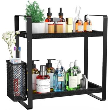 Imagem de LEMIKKLE Bancada organizadora de banheiro, organizador de perfume para maquiagem e cuidados com a pele, bandeja de prateleira de madeira para penteadeira, armazenamento e organização para cômoda, penteadeira, bancada (preto)