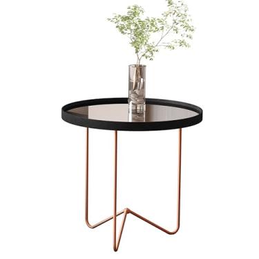 Imagem de Mesa Lateral Alamanda com Borda em Couro Sintético e Espelho Pés em Ferro - Loja Inova BR (Preto/Bronze)