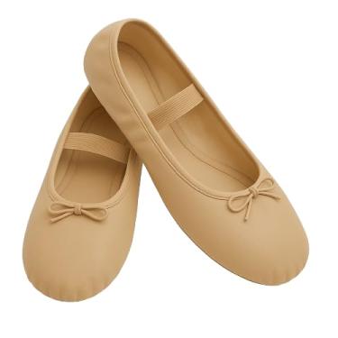 Imagem de Sapatilha meia ponta em Couro Sintético Encantada ballet nas cores Rosa, Preto, Branco e Bege (número 22 ao 40) Conforto, Resistência e Liberdade para cada Movimento. (Begê, BR, Criança de 9 a 12 anos, Numérico, 33)