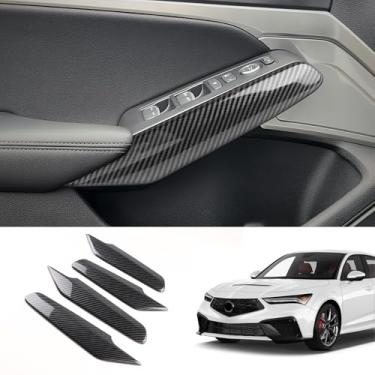 Imagem de FEXIDA Capa de acabamento lateral para Honda Acura Integra 2023 2024 com botão de janela de porta, estilo fibra de carbono ABS, preta