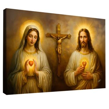 Imagem de Quadro Decorativo Sagrado Coração de Jesus e Maria