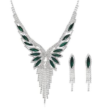 Imagem de Conjunto Colar Brinco Feminino Verde Esmeralda Marquise Franja Zircônia Cúbica Brilho - Madrinha Convidada Casamento Festa Formatura Debutante - Presente Mãe Namorada Amiga - Natal Evento Luxo
