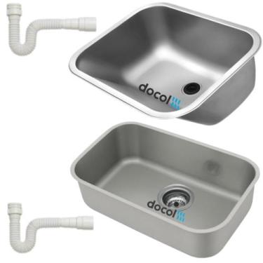 Imagem de Kit Cuba Inox Cozinha Docol 56x34x18 e Tanque 50x40x23 Lavanderia Fosc