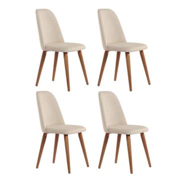 Imagem de Kit 4 Cadeiras de Madeira Maciça Estofada New Drop - Natural c/ Linho Bege - Cobre