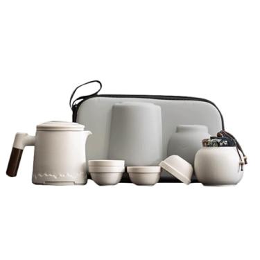 Imagem de Conjunto de chá bule de chá, jarra de chá, portátil, Gaiwan, conjunto de chá com cabo lateral de madeira, conjunto de chaleira Kung Fu para acampamento