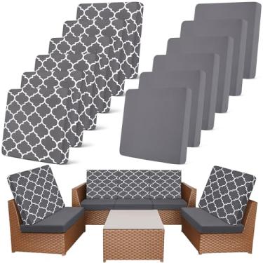 Imagem de Newwiee 12 peças de capas de almofada elásticas para área externa, capa de substituição para sofá, cadeira, varanda, pátio, móveis, flexível, lavável (cinza escuro, marroquino e sólido)