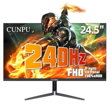 Imagem de CUNPU Monitor de jogos de 24 polegadas 240Hz, 1080p FHD, painel VA rápido, sincronização adaptável de 1ms, moldura ultrafina, 16,7 M cores, sRGB 100%, HDMI 2.1 e DP 1.4, VESA, cuidados com os olhos