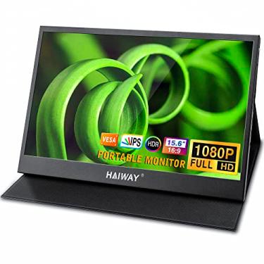 Imagem de Haiway Monitor portátil, monitor de 15,6 polegadas para laptop 1080p FHD IPS segundos monitores externos, monitor de jogos USB C HDMI para PS4 Xbox Switch, alto-falantes duplos monitores de viagem