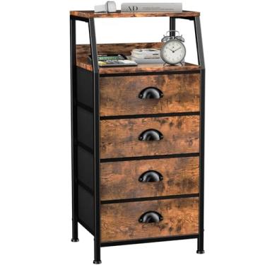 Imagem de Cômoda com 4 gavetas, torre de armazenamento de tecido para quarto, gavetas altas de armazenamento de roupas, organizador vertical de armário para quarto de crianças, entrada, mesa de cabeceira