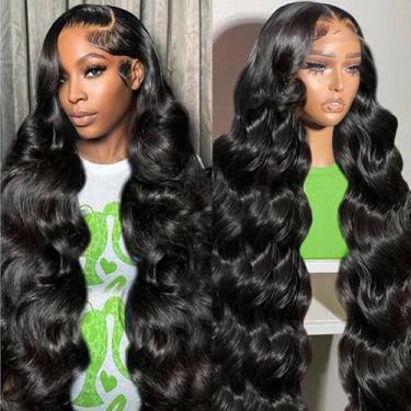 Imagem de KTOOYKE Perucas de cabelo humano ondulado frontal 33 x 15 cm pré-arrancado 55 cm 200% densidade HD transparente lace frontal perucas de cabelo humano para mulheres perucas sem cola cabelo humano cor