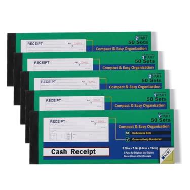 Imagem de Livro de recibos de dinheiro ou aluguel, 50 conjuntos de 19 cm x 6 cm 2 partes sem carbono, branco e canário, capa envolvente encadernada (5 pacotes)