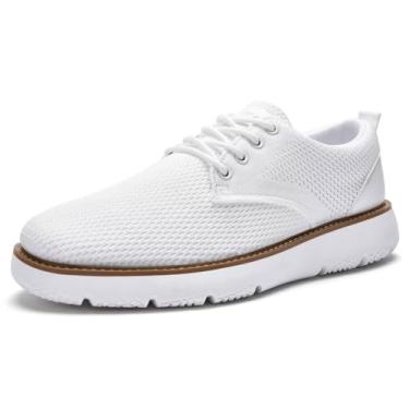 Imagem de RYIKA Sapatos masculinos casuais de malha respirável confortáveis com design de tênis para ficar em pé longo, trabalho de escritório, ocasiões formais e caminhadas, Branco, 10.5 Wide