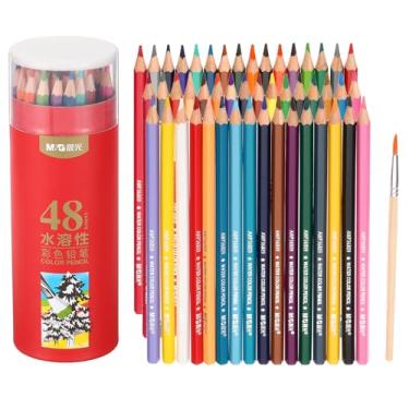 Imagem de M&G Conjunto de lápis de cor de 48 cores, 48 peças de lápis de cor para desenho, materiais de arte solúveis em água para iniciantes e adultos, livros de colorir com pincel de pintura