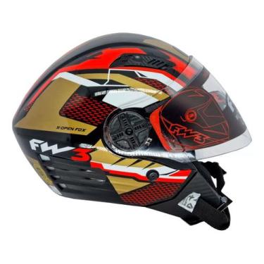 Imagem de Capacete Moto X Open Up Fox Dourado com Vermelho Tamanho 56 Viseira Es