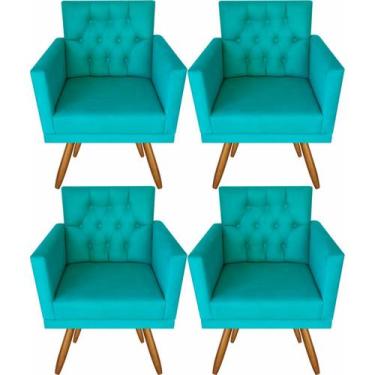 Imagem de Kit 4 Poltronas Decorativas Capitonê Azul Turqueza - VISALAR MÓVEIS