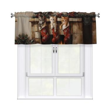 Imagem de Cortina de Natal para gatos sanefa curta com bolso para varão para sala de estar, quarto, cozinha, banheiro, 1 painel 137 cm L x 45 cm C