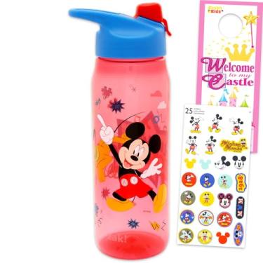 Imagem de Disney Conjunto de material escolar de garrafa de água Mickey Mouse com copo de 590 ml, adesivos, mais | Conjunto de garrafa de água reutilizável do Mickey Mouse