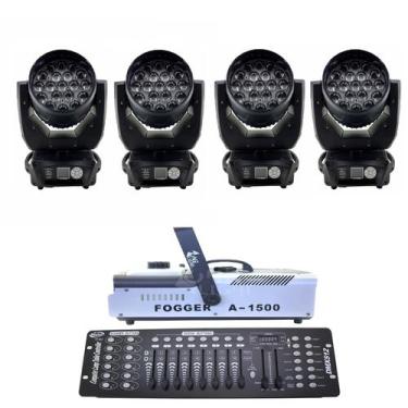 Imagem de Kit 4 Wash De Led + Dmx 512 + Maquina De Fumaça - OneLight