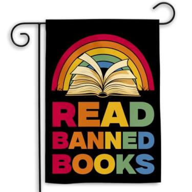 Imagem de MAIANEY (30,5 cm x 45,7 cm) Leia livros proibidos bandeira de jardim leitura clube de livros bem-vindo biblioteca bandeira de jardim justiça social presentes livros decorações ao ar livre casa quintal