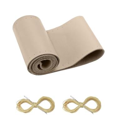 Imagem de Belinous Capa de volante de couro com cadarço, costura no envoltório, ajuste universal 33-50,8 cm carro caminhão SUV embarcação, uma peça inteira de couro bovino, ponto DIY com linha de agulha