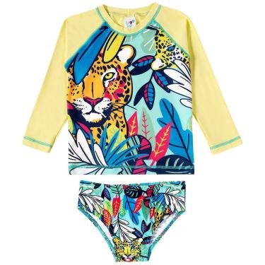 Imagem de Conjunto Praia Infantil Proteção UV Onça Tropical Verde Flúor Tip Top