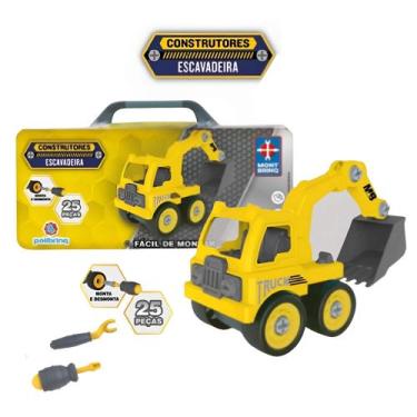 Imagem de Brinquedo de Montar Construtores (Escavadeira) Amarela 25 Peças Polibr