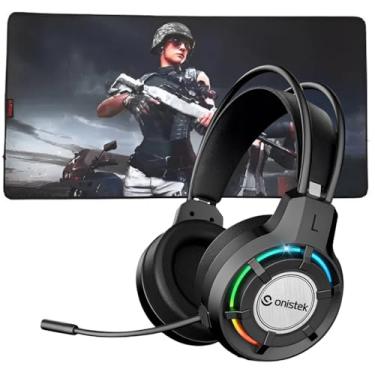 Imagem de Kit Gamer Headset Fone de Ouvido Microfone Flexivel Drive 50mm P2 USB LED RGB e Mouse Pad Grande 80x40 cm Tecido Emborrachado Antiderrapante (MP4)