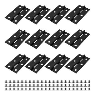 Imagem de bociloy 12 peças dobradiças de armário de porta de metal preto de 6 cm, mini dobradiças dobráveis para porta de madeira, caixa de madeira, pequenos artesanatos (60 x 34 mm)