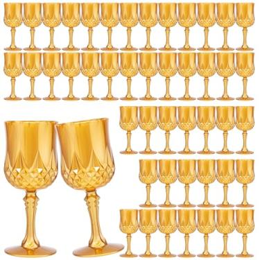 Imagem de JLYLOL Copos de vinho vintage de plástico de 200 ml, taças de plástico vintage, 48 peças, copos de água, copos de água reutilizáveis para festa, recepção, celebração, bar, uísque (âmbar)