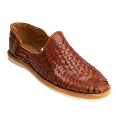 Imagem de Mexico en la Piel Sandálias masculinas Huaraches de couro feitas à mão – Couro tecido legítimo, sapatos casuais confortáveis e respiráveis – Tan & Shedron, Shedron, 40